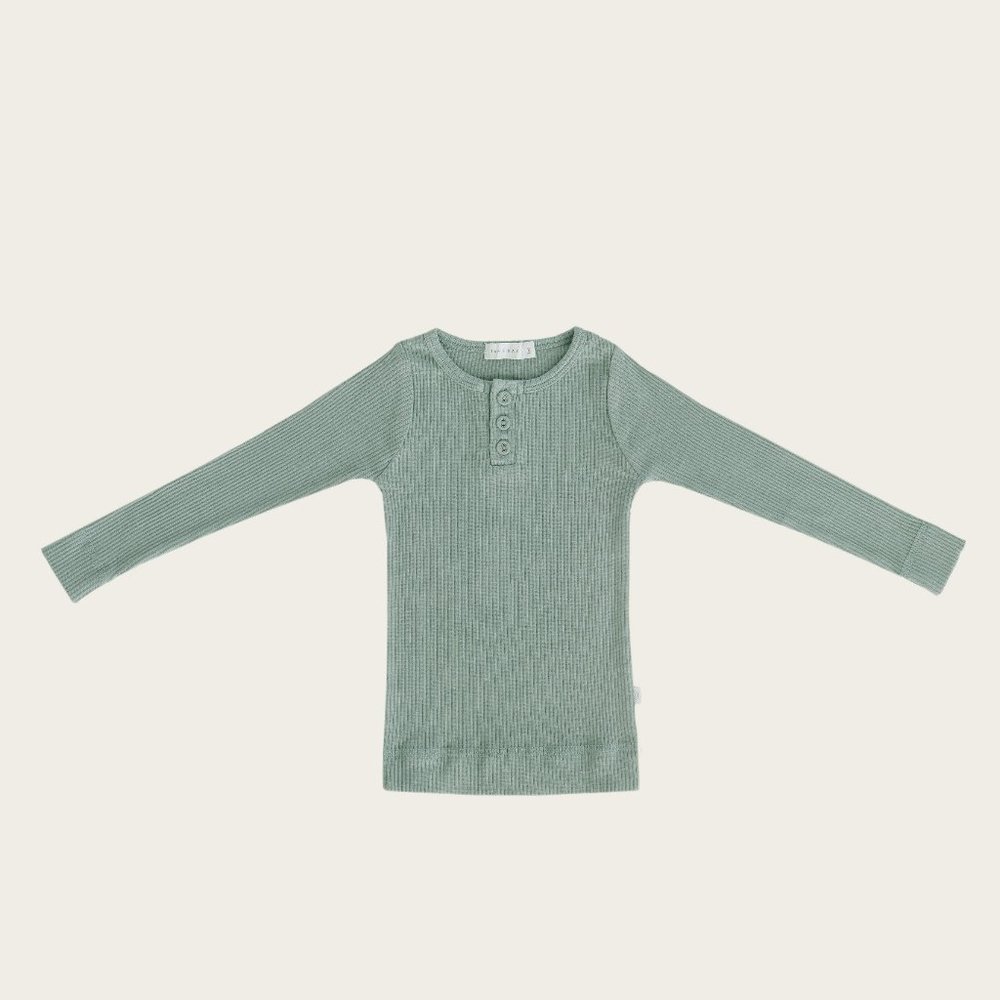 Jamie Kay Organic Essentials Long Sleeve Henley Top - Blue Haze, size 4 years